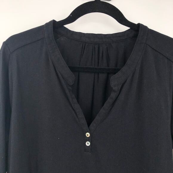 Chaser Black V-Neck Button Detail Pullover Lightweight Long Sleeve Top Shirt - Picture 5 of 8